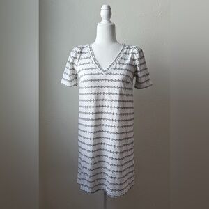 LOFT Petite Striped Puff Shoulder Dress XSP Dotted Strip white black